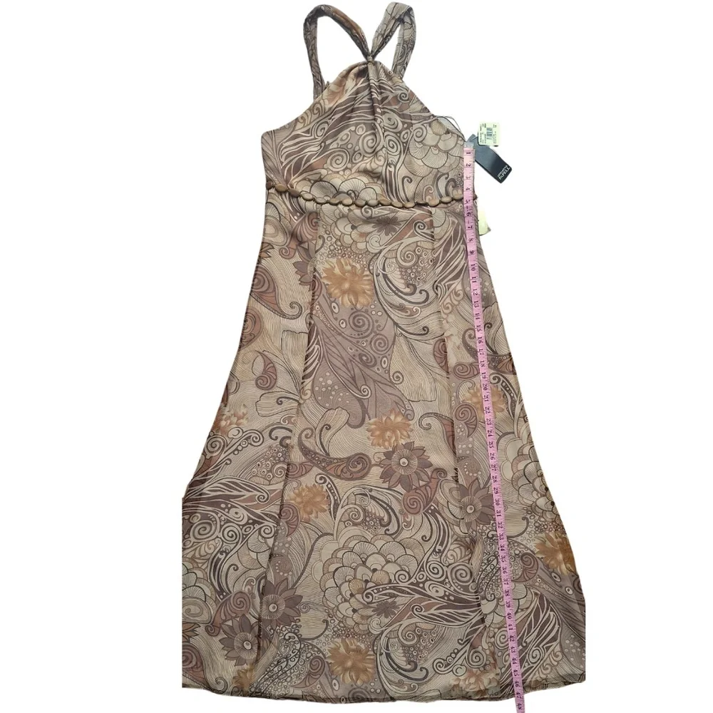 Adrianna Papell Silk Halter Maxi Dress 14 Boho Gown Wedding Guest Beach Cocktail - Picture 5 of 12